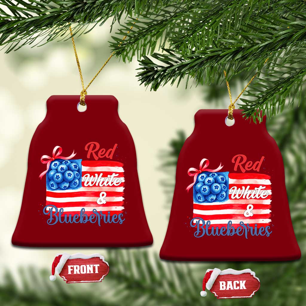 Red White and Blueberries Ceramic Ornament Patriotic Vintage American Flag Coquette Bow - Wonder Print Shop