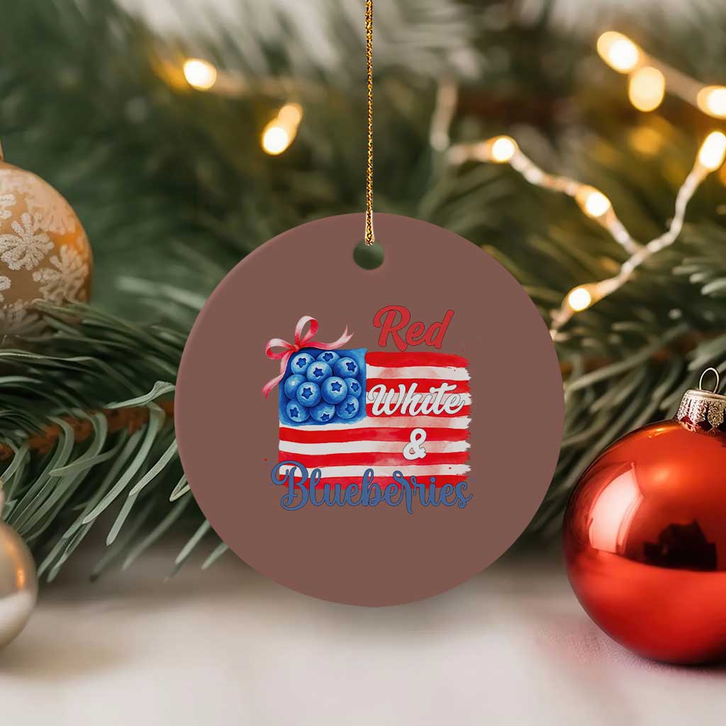 Red White and Blueberries Ceramic Ornament Patriotic Vintage American Flag Coquette Bow - Wonder Print Shop
