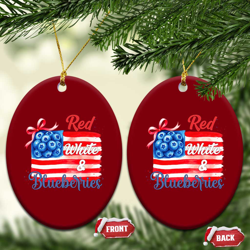 Red White and Blueberries Ceramic Ornament Patriotic Vintage American Flag Coquette Bow - Wonder Print Shop