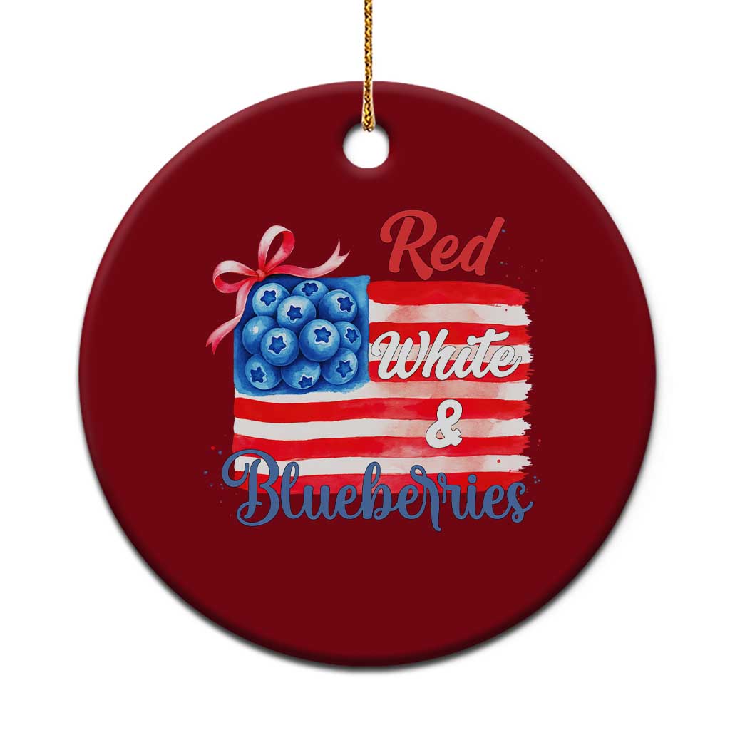 Red White and Blueberries Ceramic Ornament Patriotic Vintage American Flag Coquette Bow - Wonder Print Shop