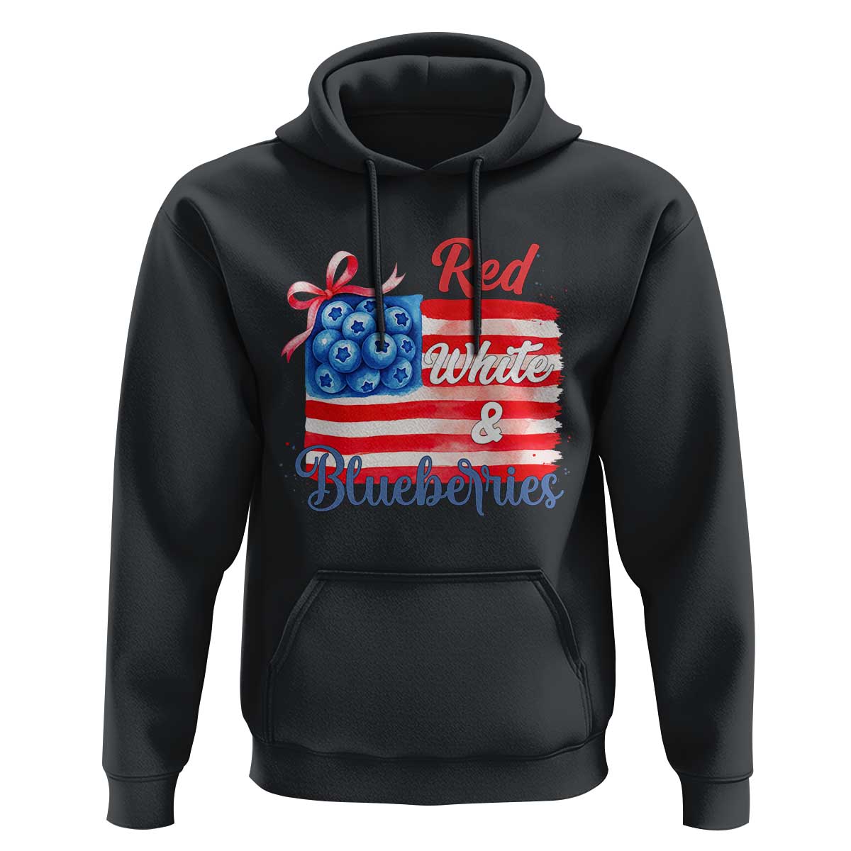 Red White and Blueberries Hoodie Patriotic Vintage American Flag Coquette Bow - Wonder Print Shop