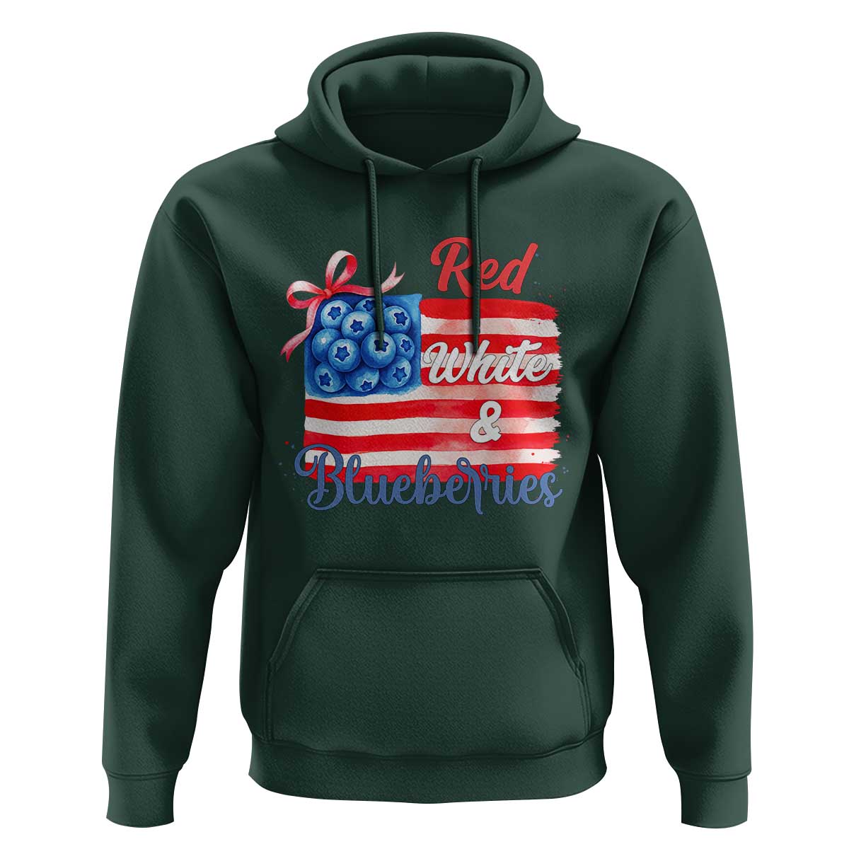 Red White and Blueberries Hoodie Patriotic Vintage American Flag Coquette Bow - Wonder Print Shop