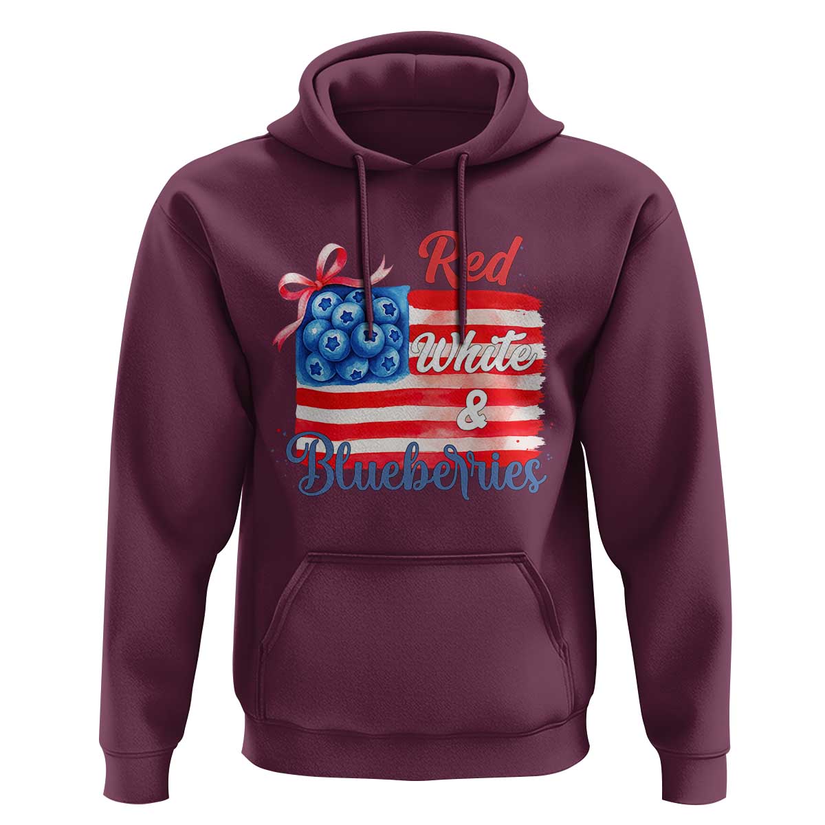 Red White and Blueberries Hoodie Patriotic Vintage American Flag Coquette Bow - Wonder Print Shop