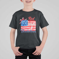 Red White and Blueberries T Shirt For Kid Patriotic Vintage American Flag Coquette Bow - Wonder Print Shop