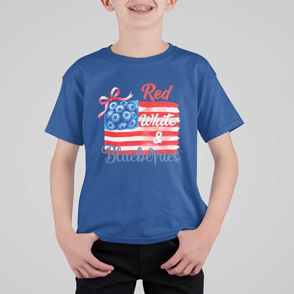 Red White and Blueberries T Shirt For Kid Patriotic Vintage American Flag Coquette Bow - Wonder Print Shop