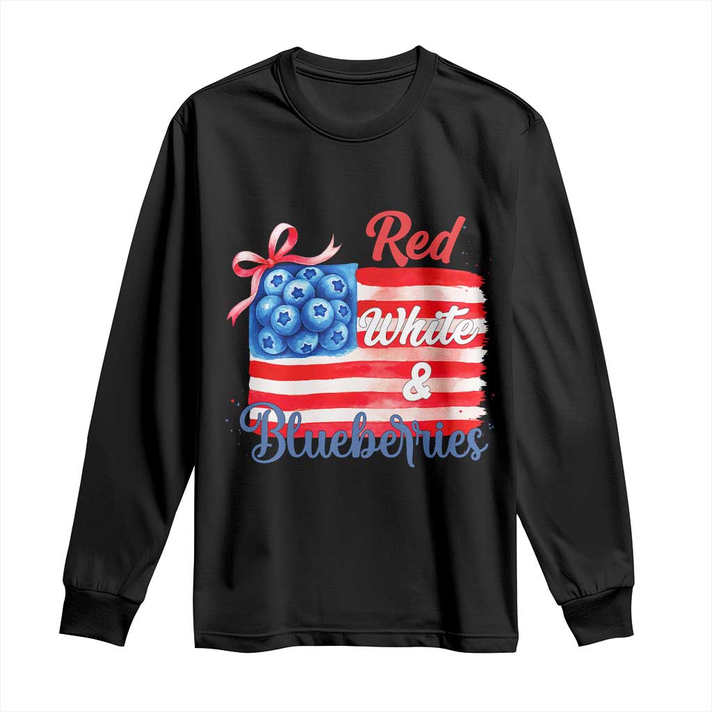 Red White and Blueberries Long Sleeve Shirt Patriotic Vintage American Flag Coquette Bow - Wonder Print Shop