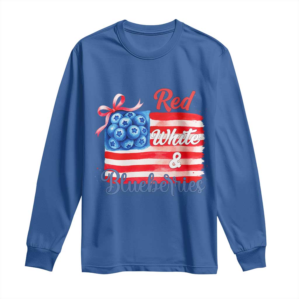 Red White and Blueberries Long Sleeve Shirt Patriotic Vintage American Flag Coquette Bow - Wonder Print Shop