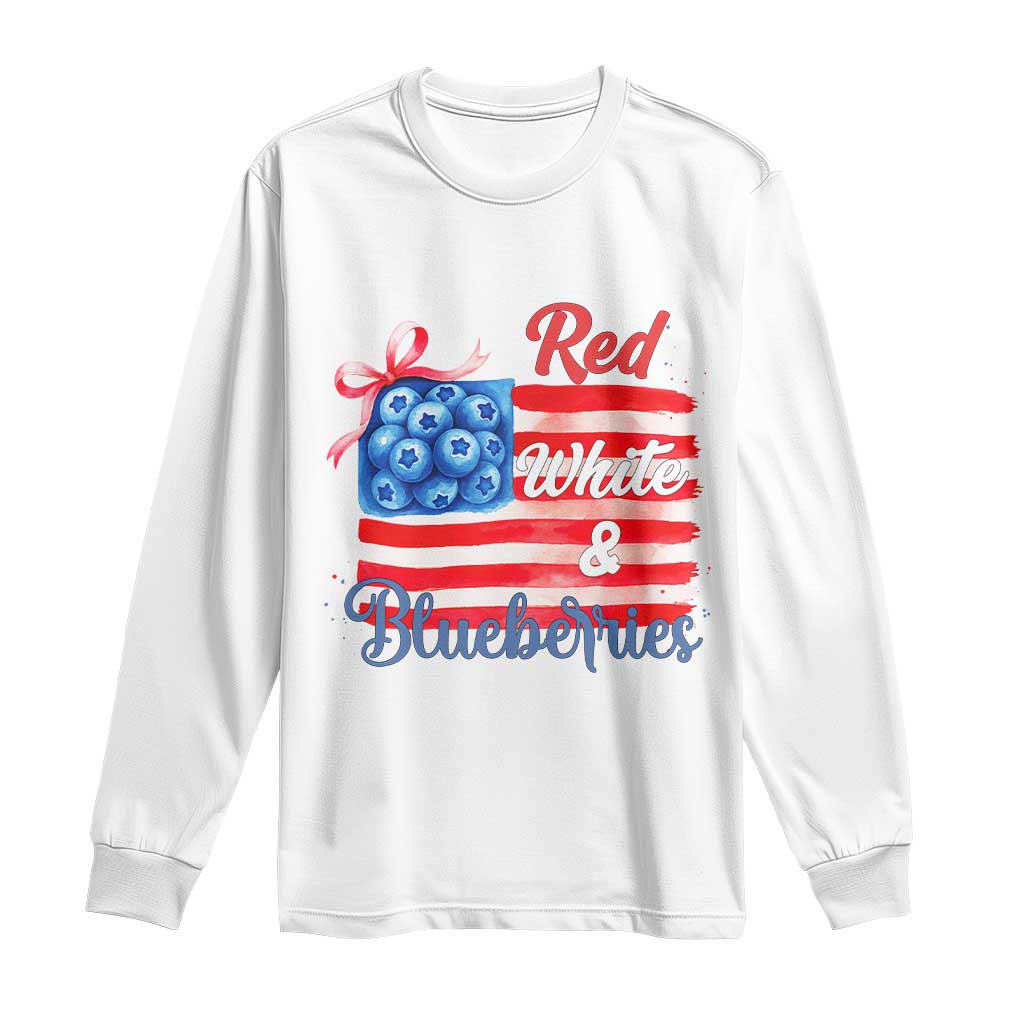 Red White and Blueberries Long Sleeve Shirt Patriotic Vintage American Flag Coquette Bow - Wonder Print Shop