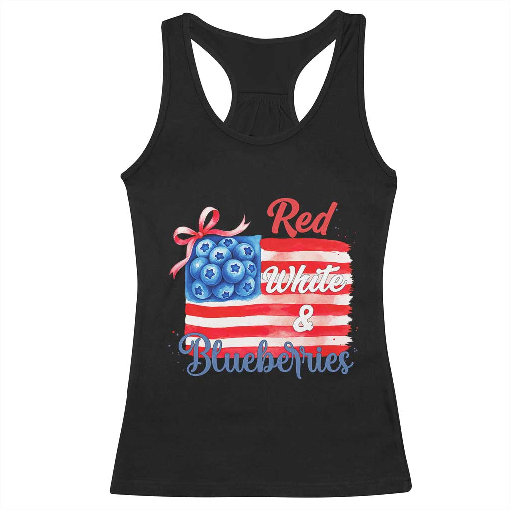 Red White and Blueberries Racerback Tank Top Patriotic Vintage American Flag Coquette Bow - Wonder Print Shop