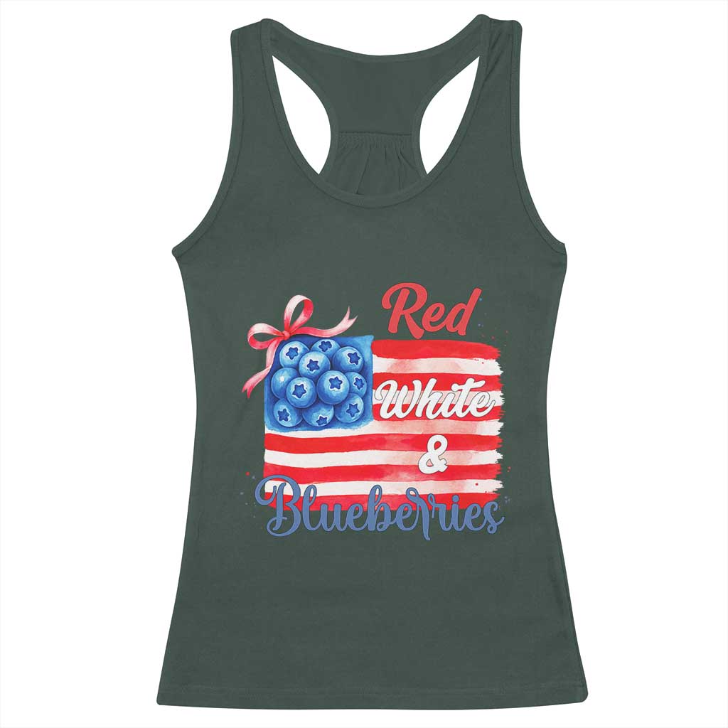 Red White and Blueberries Racerback Tank Top Patriotic Vintage American Flag Coquette Bow - Wonder Print Shop