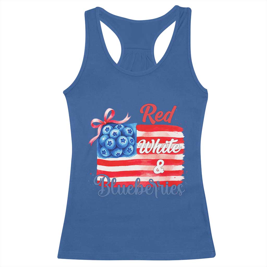 Red White and Blueberries Racerback Tank Top Patriotic Vintage American Flag Coquette Bow - Wonder Print Shop