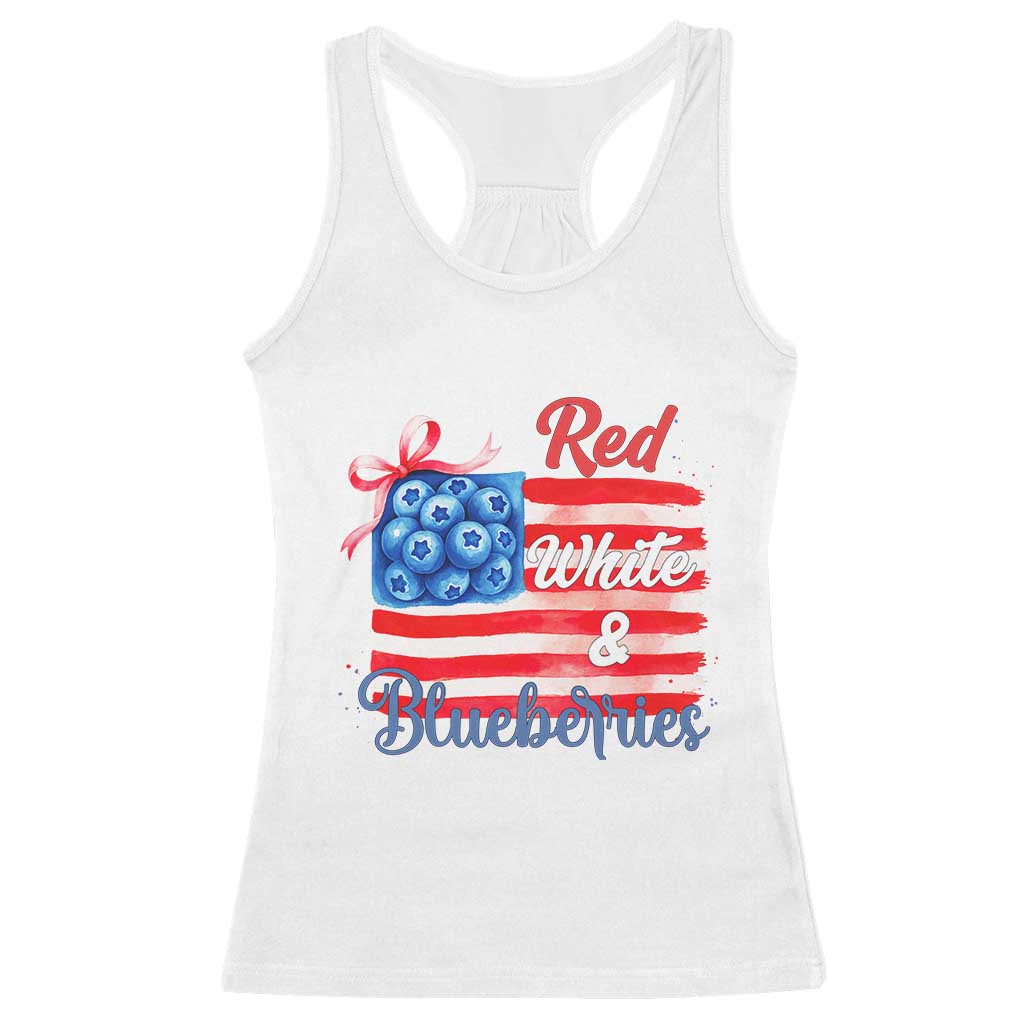 Red White and Blueberries Racerback Tank Top Patriotic Vintage American Flag Coquette Bow - Wonder Print Shop