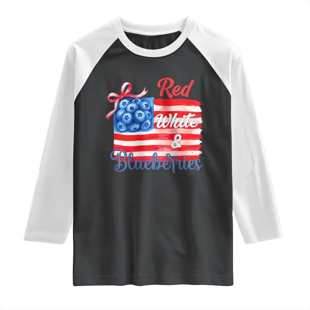 Red White and Blueberries Raglan Shirt Patriotic Vintage American Flag Coquette Bow - Wonder Print Shop