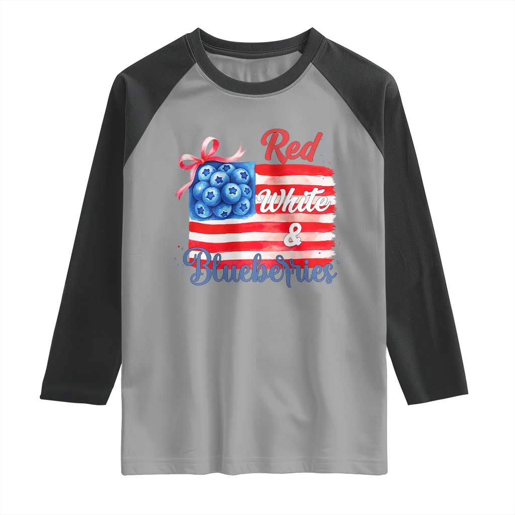 Red White and Blueberries Raglan Shirt Patriotic Vintage American Flag Coquette Bow - Wonder Print Shop