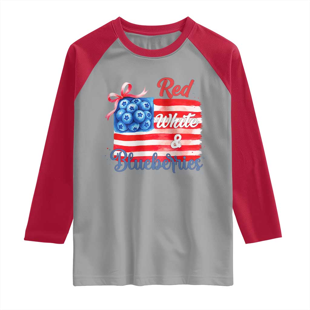 Red White and Blueberries Raglan Shirt Patriotic Vintage American Flag Coquette Bow - Wonder Print Shop