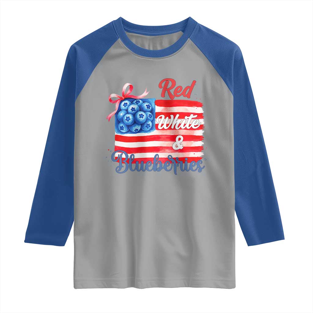 Red White and Blueberries Raglan Shirt Patriotic Vintage American Flag Coquette Bow - Wonder Print Shop