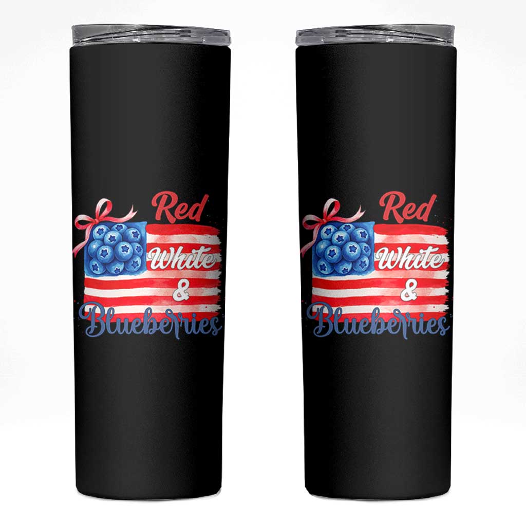Red White and Blueberries Skinny Tumbler Patriotic Vintage American Flag Coquette Bow - Wonder Print Shop