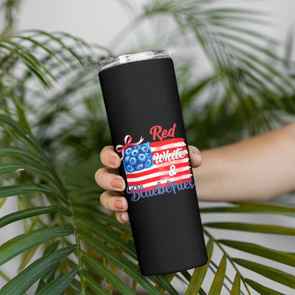 Red White and Blueberries Skinny Tumbler Patriotic Vintage American Flag Coquette Bow - Wonder Print Shop