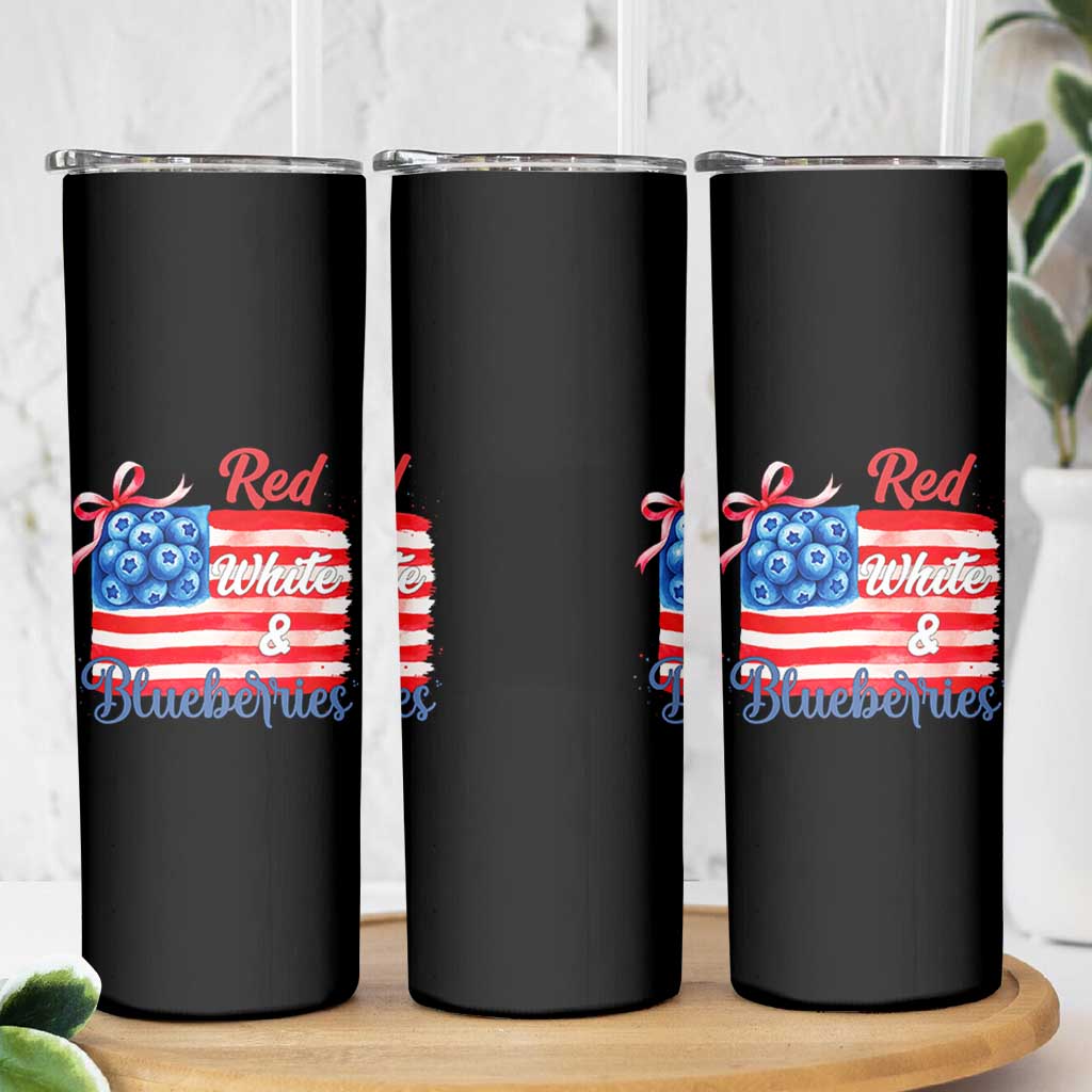 Red White and Blueberries Skinny Tumbler Patriotic Vintage American Flag Coquette Bow - Wonder Print Shop
