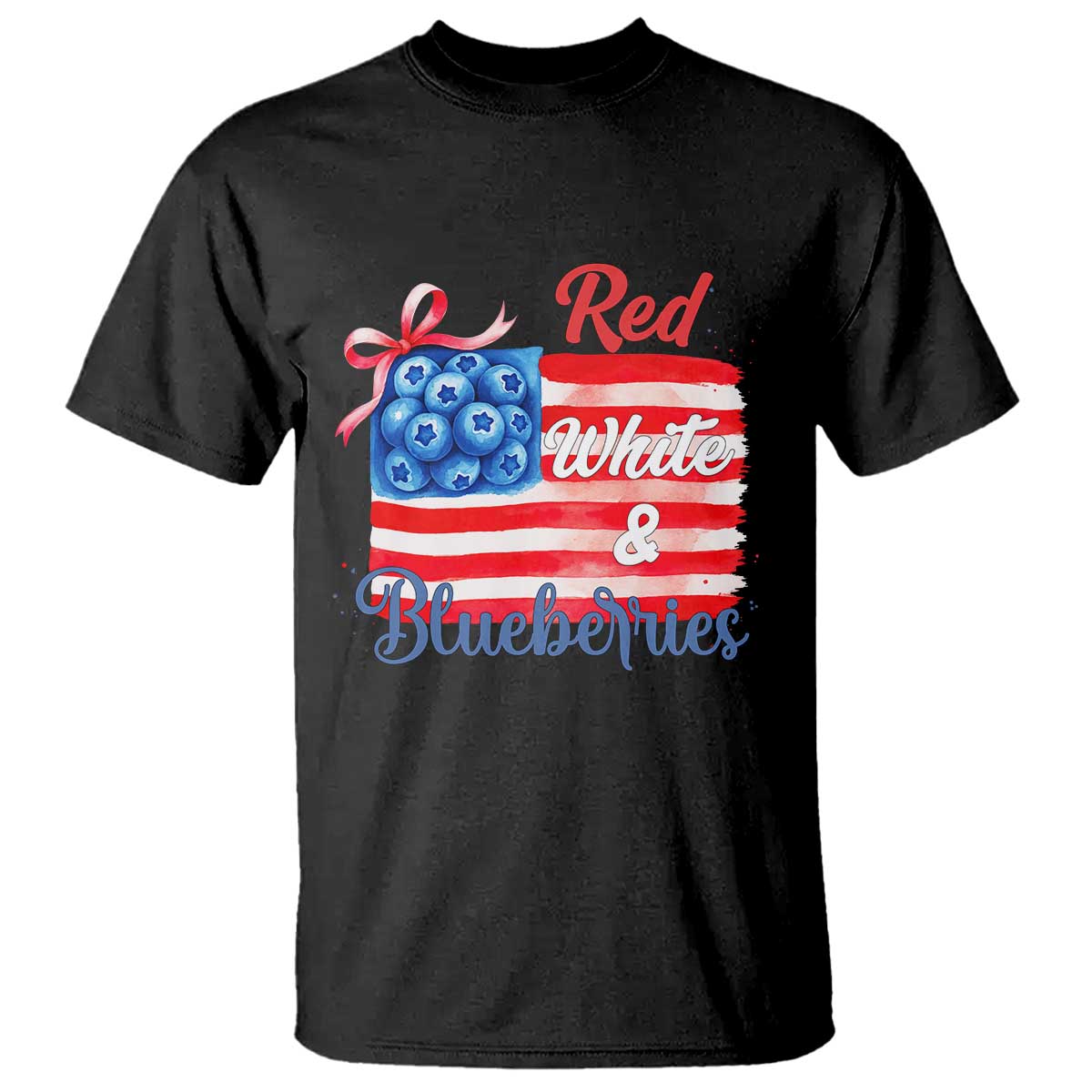 Red White and Blueberries T Shirt Patriotic Vintage American Flag Coquette Bow - Wonder Print Shop