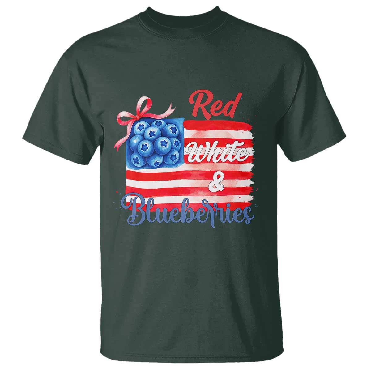 Red White and Blueberries T Shirt Patriotic Vintage American Flag Coquette Bow - Wonder Print Shop