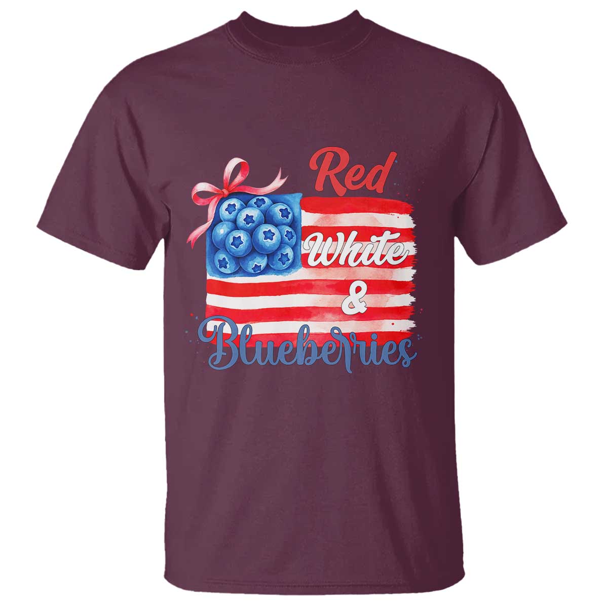 Red White and Blueberries T Shirt Patriotic Vintage American Flag Coquette Bow - Wonder Print Shop