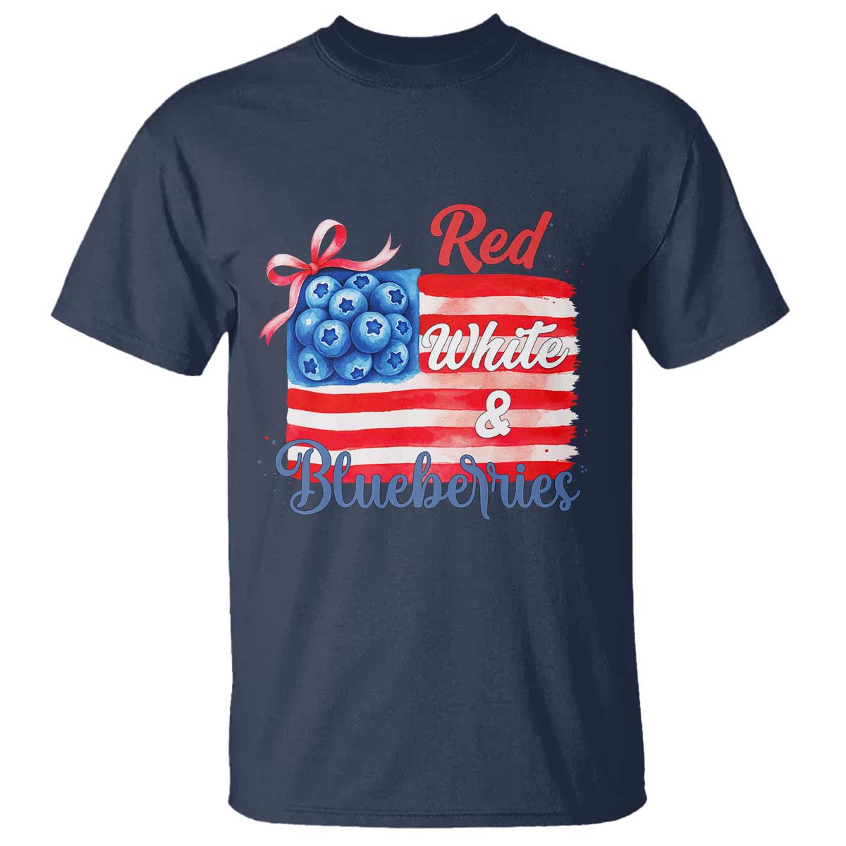 Red White and Blueberries T Shirt Patriotic Vintage American Flag Coquette Bow - Wonder Print Shop