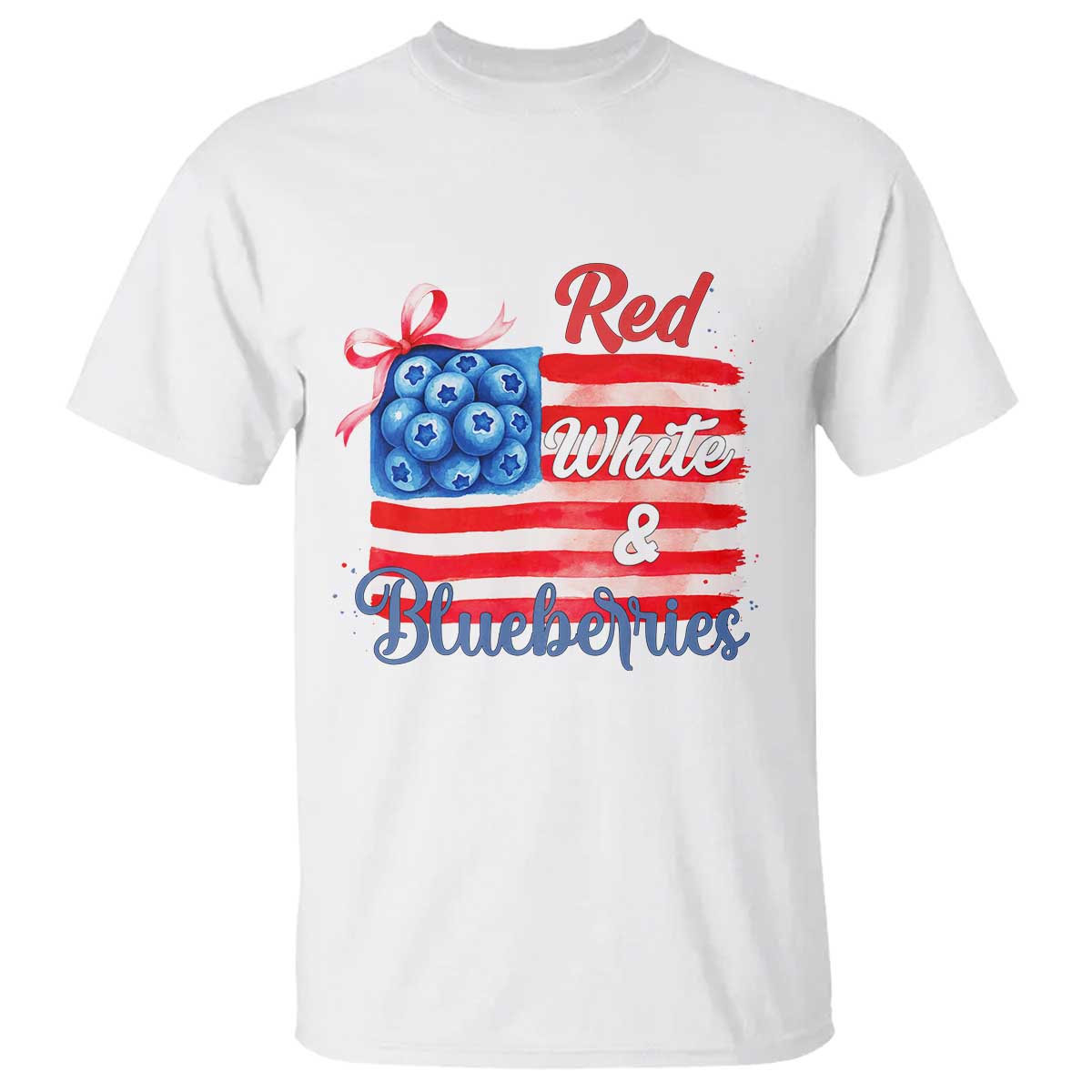 Red White and Blueberries T Shirt Patriotic Vintage American Flag Coquette Bow - Wonder Print Shop