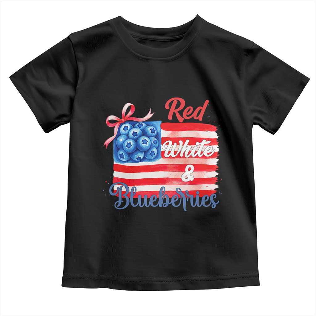 Red White and Blueberries Toddler T Shirt Patriotic Vintage American Flag Coquette Bow - Wonder Print Shop