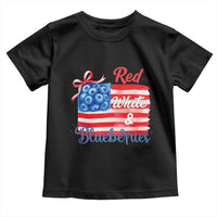 Red White and Blueberries Toddler T Shirt Patriotic Vintage American Flag Coquette Bow - Wonder Print Shop