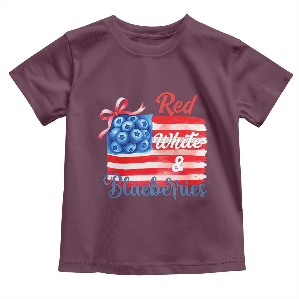 Red White and Blueberries Toddler T Shirt Patriotic Vintage American Flag Coquette Bow - Wonder Print Shop