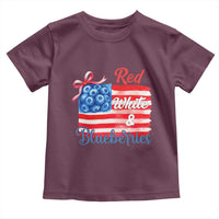 Red White and Blueberries Toddler T Shirt Patriotic Vintage American Flag Coquette Bow - Wonder Print Shop