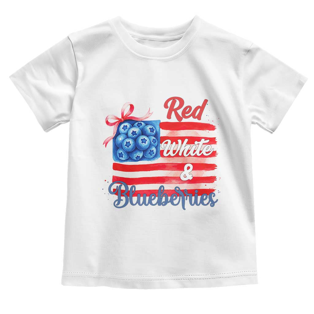 Red White and Blueberries Toddler T Shirt Patriotic Vintage American Flag Coquette Bow - Wonder Print Shop