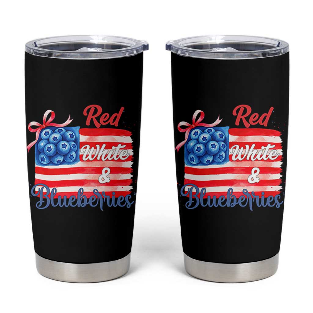 Red White and Blueberries Tumbler Cup Patriotic Vintage American Flag Coquette Bow - Wonder Print Shop