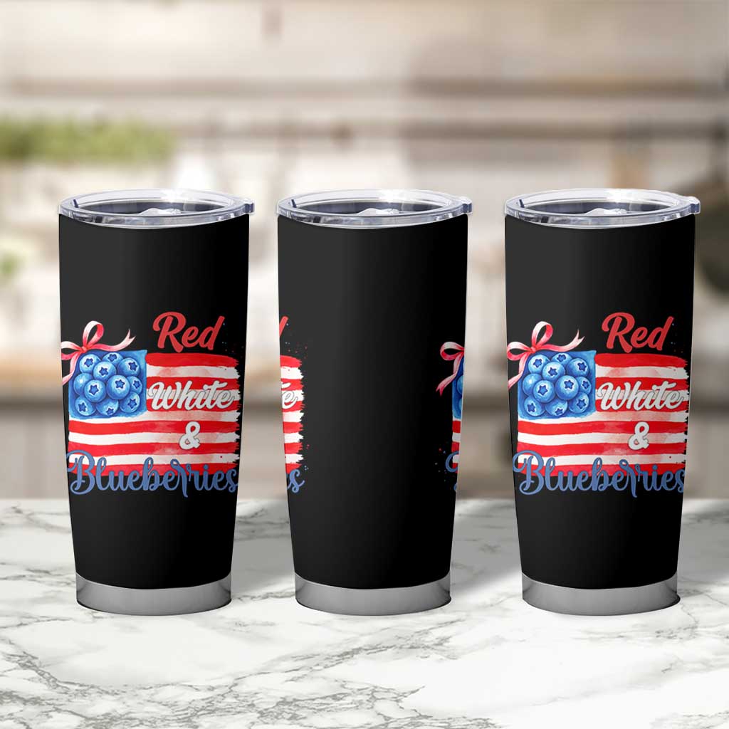 Red White and Blueberries Tumbler Cup Patriotic Vintage American Flag Coquette Bow - Wonder Print Shop