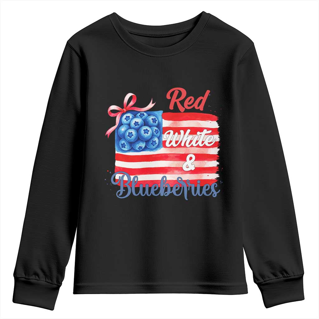 Red White and Blueberries Youth Sweatshirt Patriotic Vintage American Flag Coquette Bow - Wonder Print Shop
