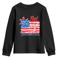 Red White and Blueberries Youth Sweatshirt Patriotic Vintage American Flag Coquette Bow - Wonder Print Shop