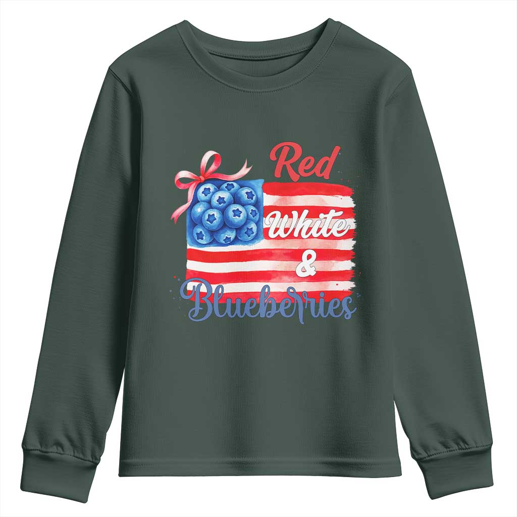 Red White and Blueberries Youth Sweatshirt Patriotic Vintage American Flag Coquette Bow - Wonder Print Shop