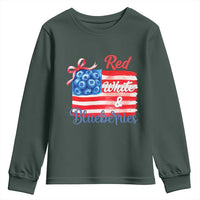 Red White and Blueberries Youth Sweatshirt Patriotic Vintage American Flag Coquette Bow - Wonder Print Shop