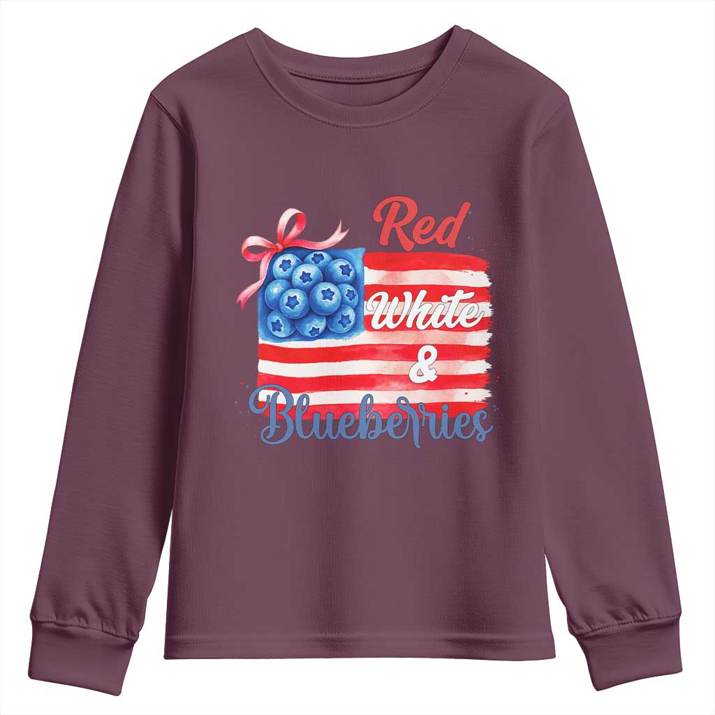 Red White and Blueberries Youth Sweatshirt Patriotic Vintage American Flag Coquette Bow - Wonder Print Shop