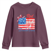 Red White and Blueberries Youth Sweatshirt Patriotic Vintage American Flag Coquette Bow - Wonder Print Shop