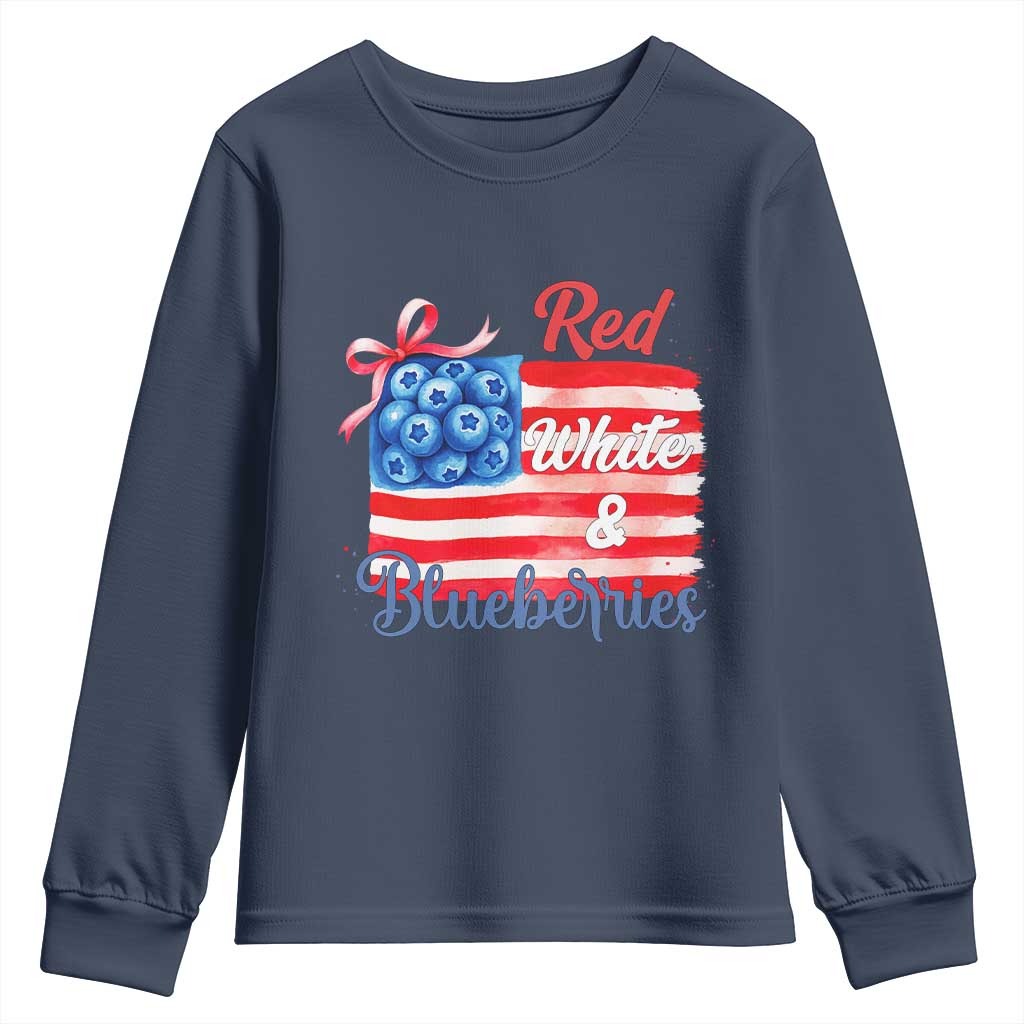 Red White and Blueberries Youth Sweatshirt Patriotic Vintage American Flag Coquette Bow - Wonder Print Shop