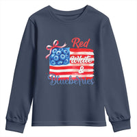 Red White and Blueberries Youth Sweatshirt Patriotic Vintage American Flag Coquette Bow - Wonder Print Shop