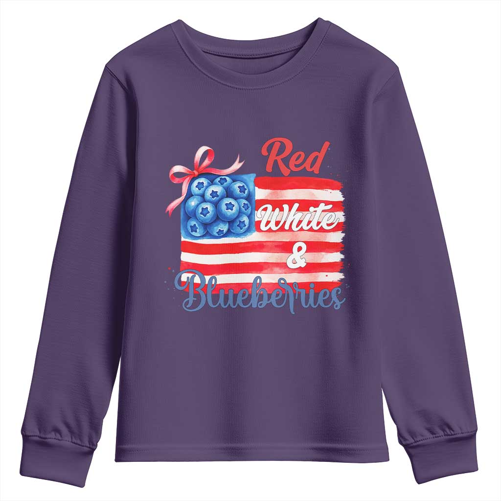 Red White and Blueberries Youth Sweatshirt Patriotic Vintage American Flag Coquette Bow - Wonder Print Shop