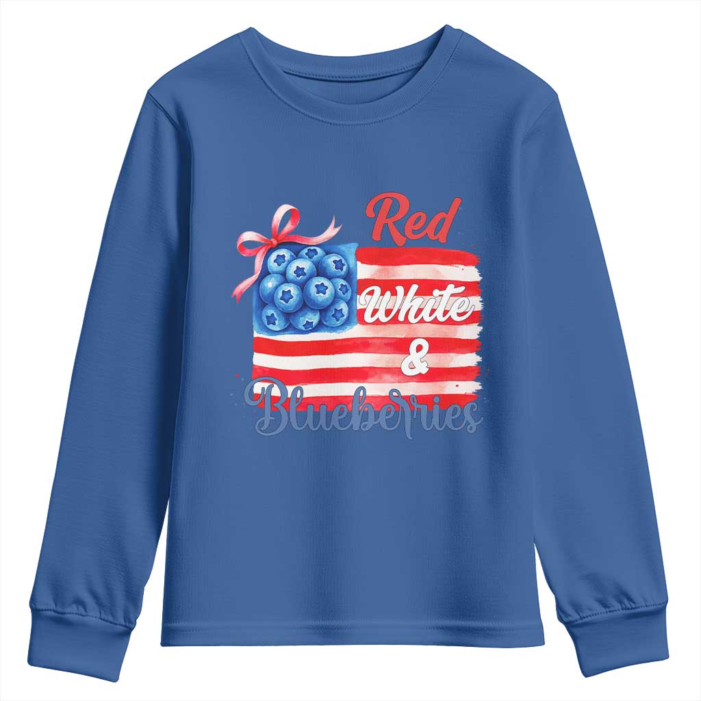 Red White and Blueberries Youth Sweatshirt Patriotic Vintage American Flag Coquette Bow - Wonder Print Shop