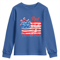 Red White and Blueberries Youth Sweatshirt Patriotic Vintage American Flag Coquette Bow - Wonder Print Shop