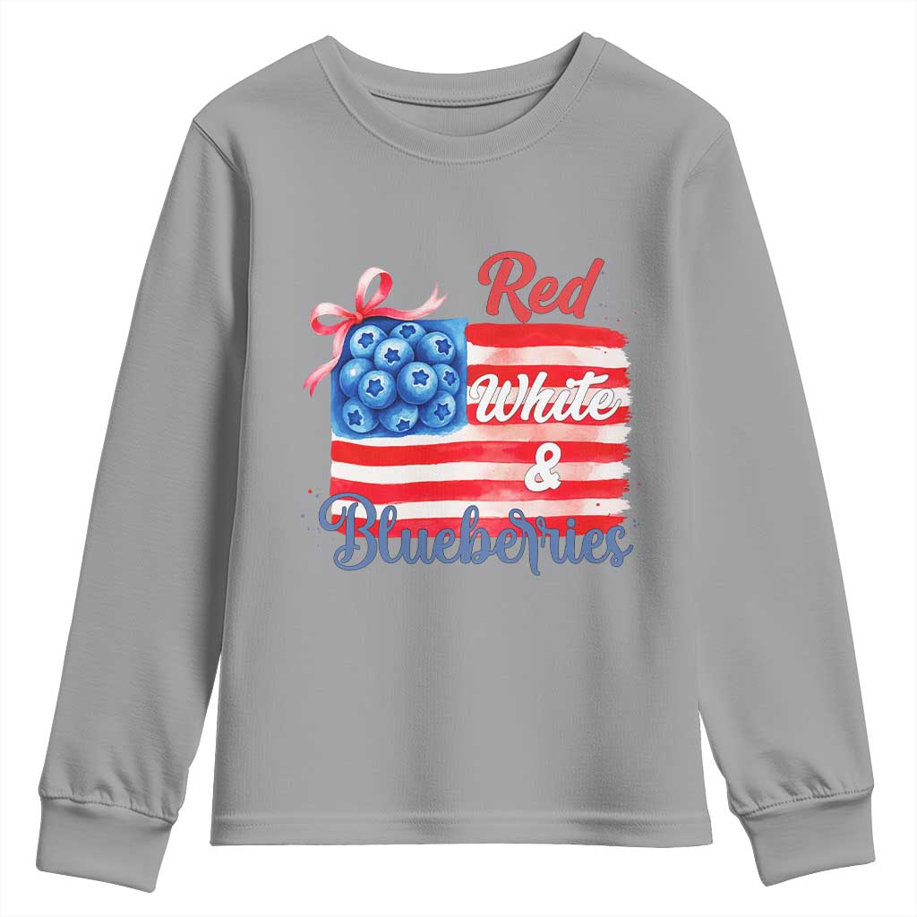 Red White and Blueberries Youth Sweatshirt Patriotic Vintage American Flag Coquette Bow - Wonder Print Shop