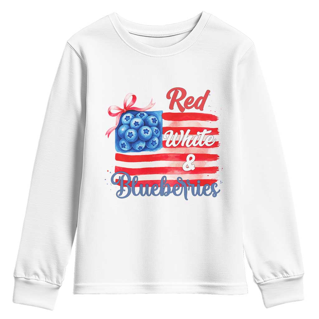 Red White and Blueberries Youth Sweatshirt Patriotic Vintage American Flag Coquette Bow - Wonder Print Shop