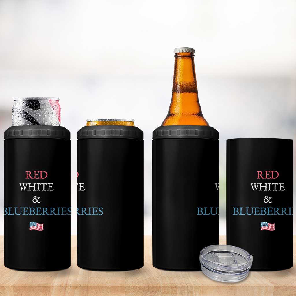 Red White and Blueberries 4 in 1 Can Cooler Tumbler Vintage American Flag Patriotic - Wonder Print Shop