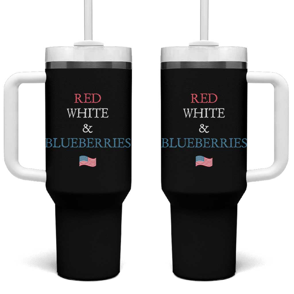 Red White and Blueberries Tumbler With Handle Vintage American Flag Patriotic - Wonder Print Shop